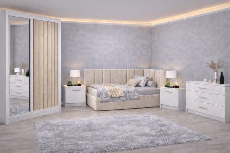 Mobila Dormitor - Set Dormitor Tapitat Bubu, dressing tapitat, somiera rabatabila