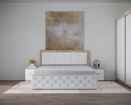 Set Pat Nemira New Tapitat cu Noptiere si Dressing Sonoma&Alb [1]