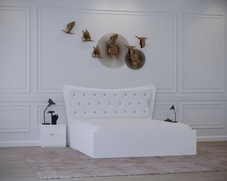 Seturi Dormitor - Set Pat Vista Tapitat Alb cu Noptiere