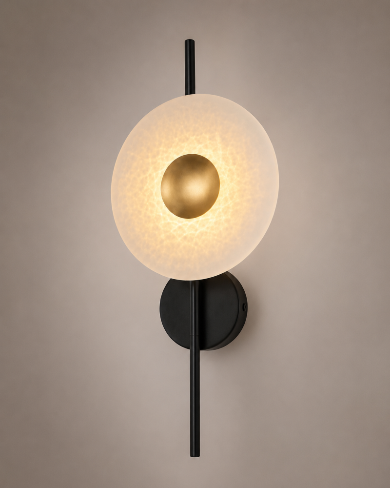 Aplică LED de perete pentru interior, AVI®, 50 cm, 4-7W, corp metalic negru, disc decorativ Ø22 cm, detalii aurii, 3 tipuri de lumină, AVI-5656 [1]