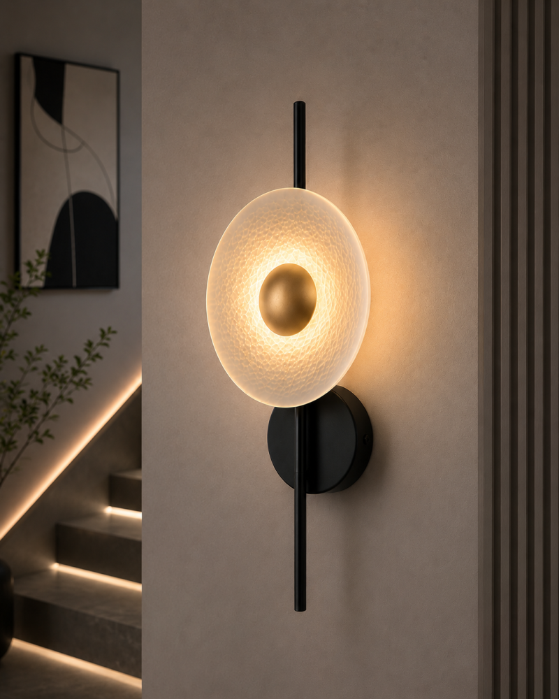 Aplică LED de perete pentru interior, AVI®, 50 cm, 4-7W, corp metalic negru, disc decorativ Ø22 cm, detalii aurii, 3 tipuri de lumină, AVI-5656 [4]