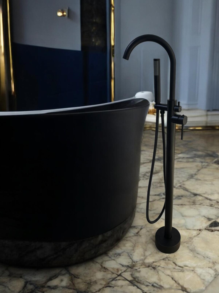 Baterie AVI® pentru cadă freestanding, negru mat, furtun și cap de duș incluse, înălțime 110 cm, AVI-4919 [7]
