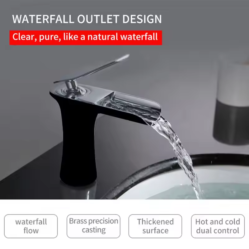 Baterie baie cu waterfall, H 16cm, negru mat, AVI-4098 [3]