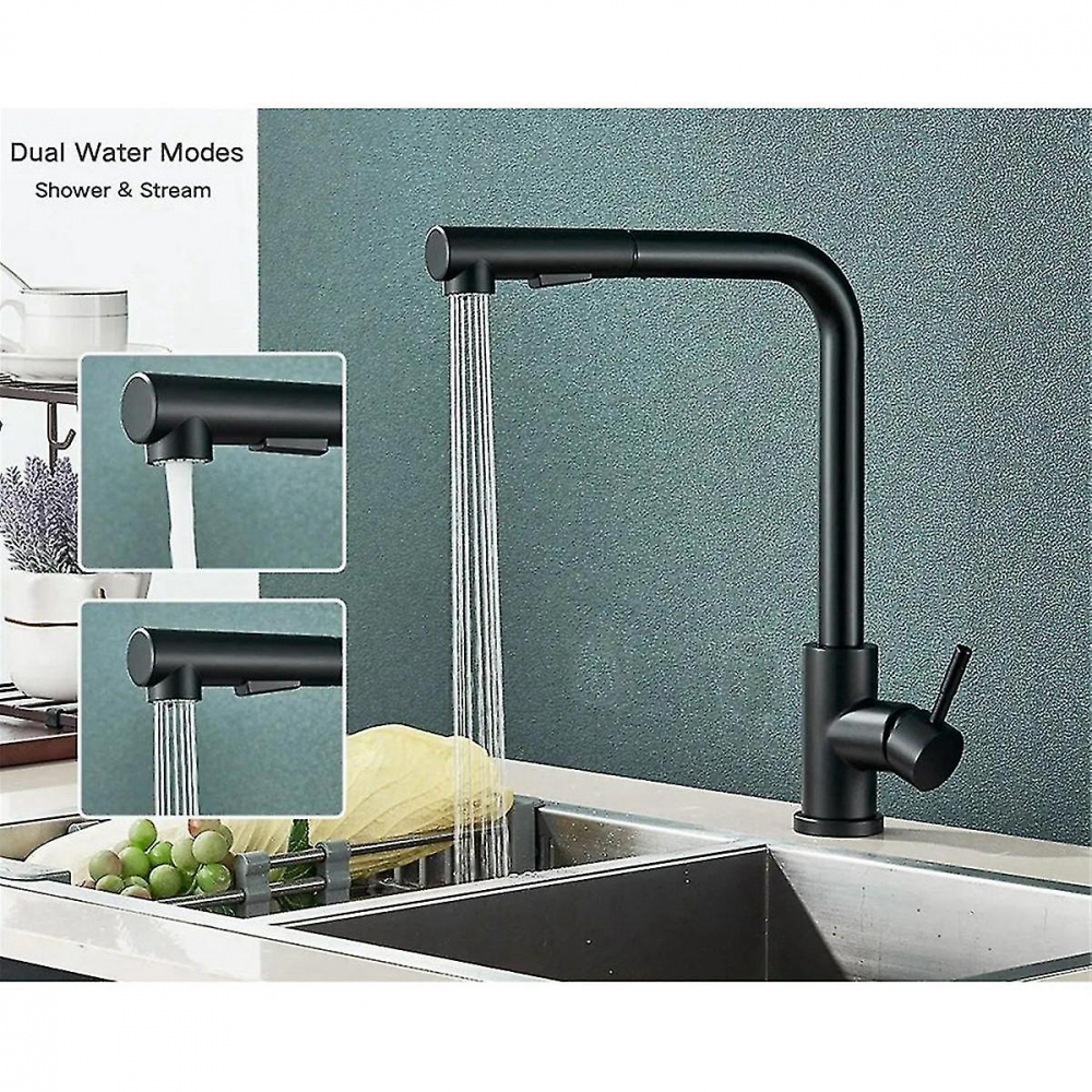 Baterie bucatarie cu dus extractibil, mod spray, negru mat, H-35cm, AVI-4101 [2]