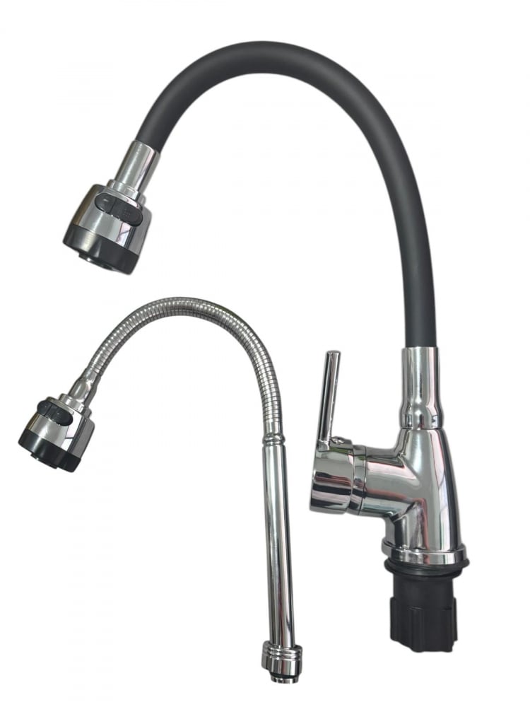 Baterie bucatarie cu pipa flexibila neagra, cap perlator cu doua functii, pipa cromata de rezerva cu perlator, AVI-33251 [3]