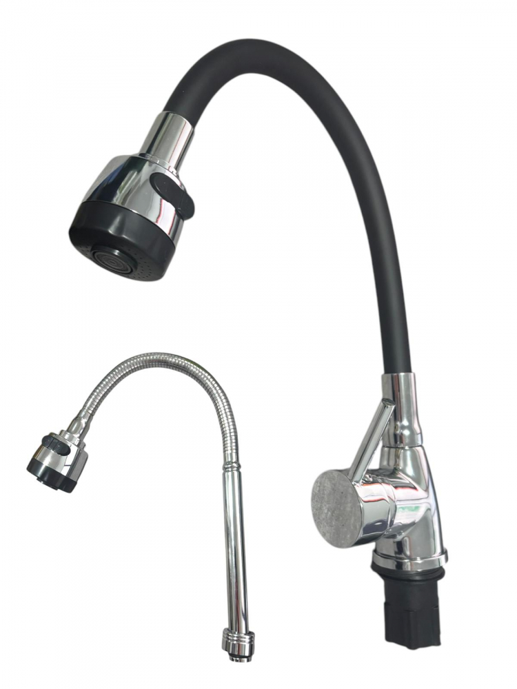 Baterie bucatarie cu pipa flexibila neagra, cap perlator cu doua functii, pipa cromata de rezerva cu perlator, AVI-33251 [1]