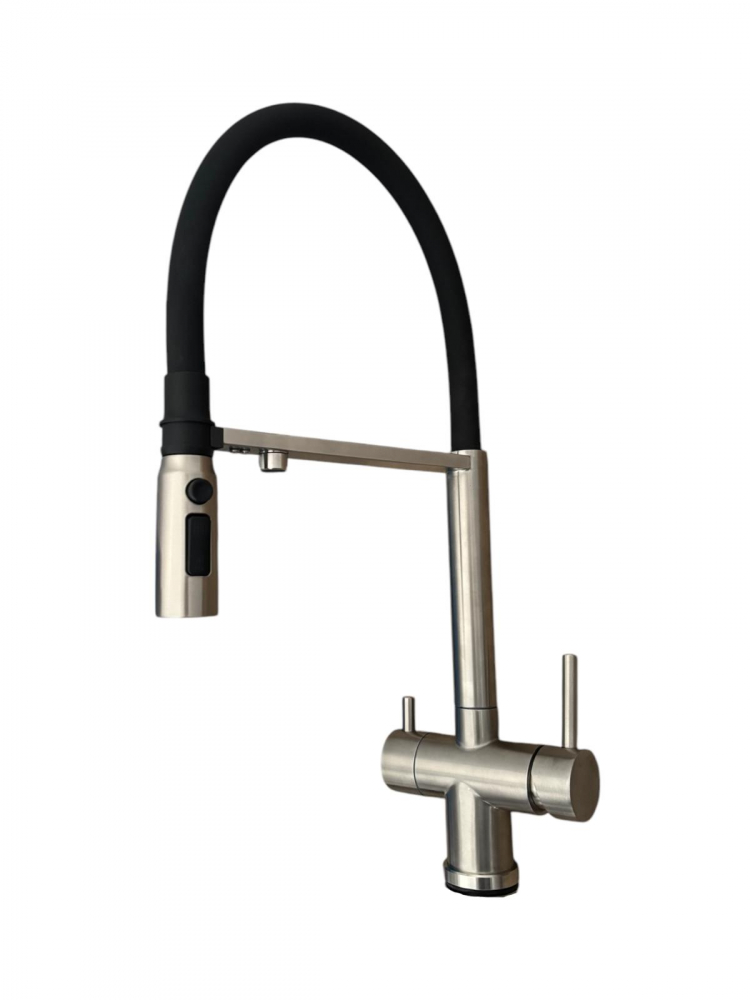 Baterie de bucatarie cu 3 cai, cu iesire pentru apa filtrata, pipa flexibila cu fixare magnetica, pivotanta 360°, H 50cm, 1900g, argintiu AVI-4840 [1]