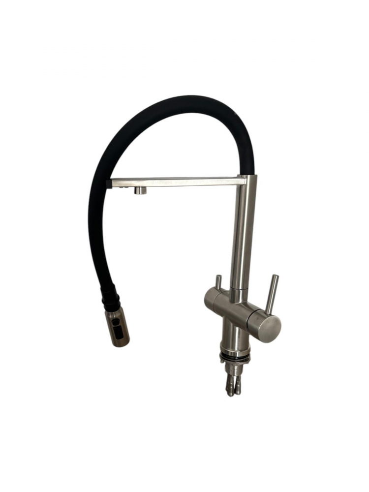 Baterie de bucatarie cu 3 cai, cu iesire pentru apa filtrata, pipa flexibila cu fixare magnetica, pivotanta 360°, H 50cm, 1900g, argintiu AVI-4840 [5]