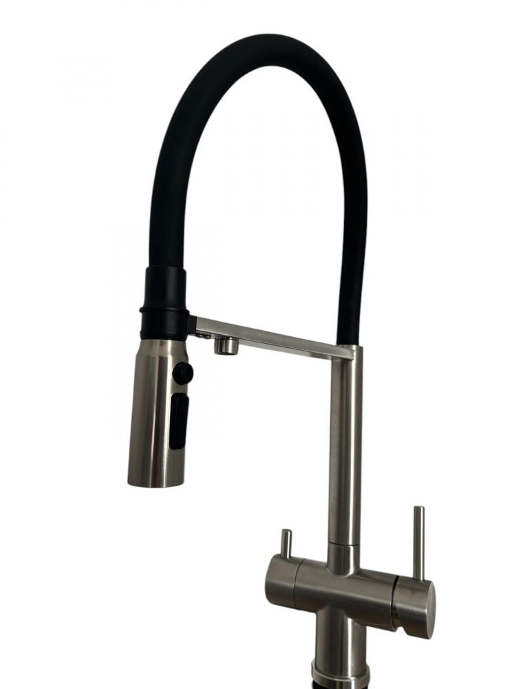 Baterie de bucatarie cu 3 cai, cu iesire pentru apa filtrata, pipa flexibila cu fixare magnetica, pivotanta 360°, H 50cm, 1900g, argintiu AVI-4840 [3]