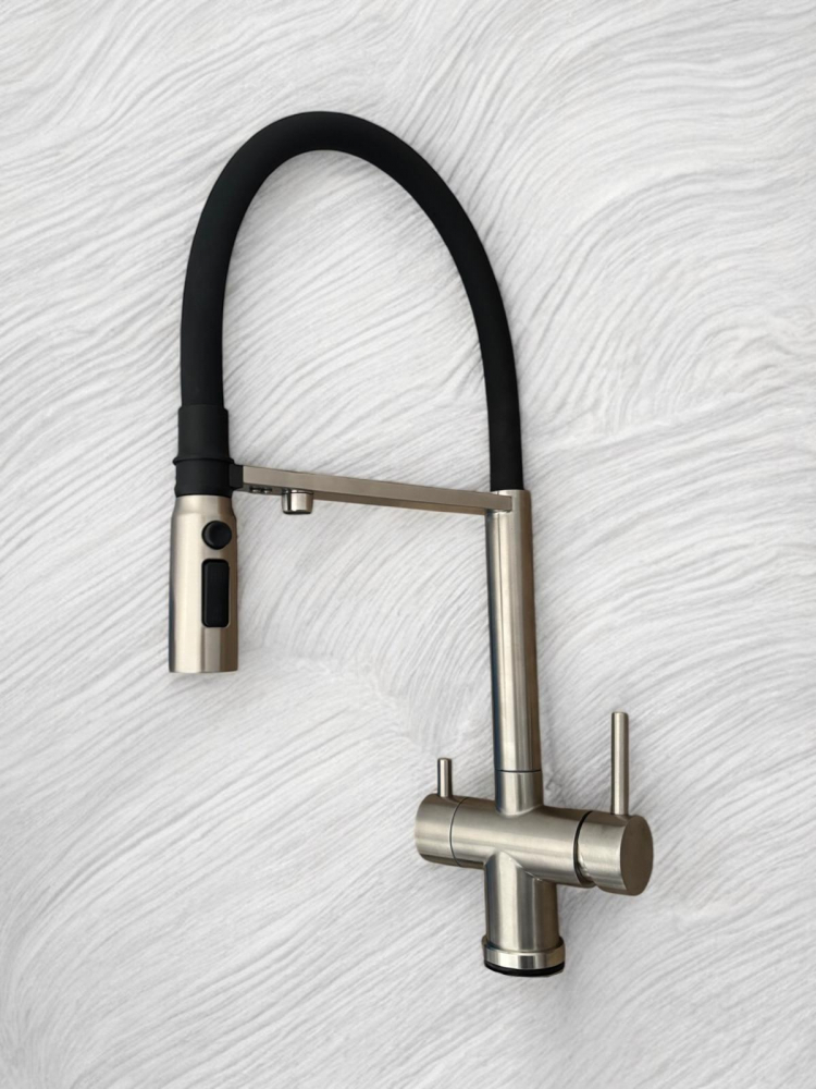 Baterie de bucatarie cu 3 cai, cu iesire pentru apa filtrata, pipa flexibila cu fixare magnetica, pivotanta 360°, H 50cm, 1900g, argintiu AVI-4840 [6]