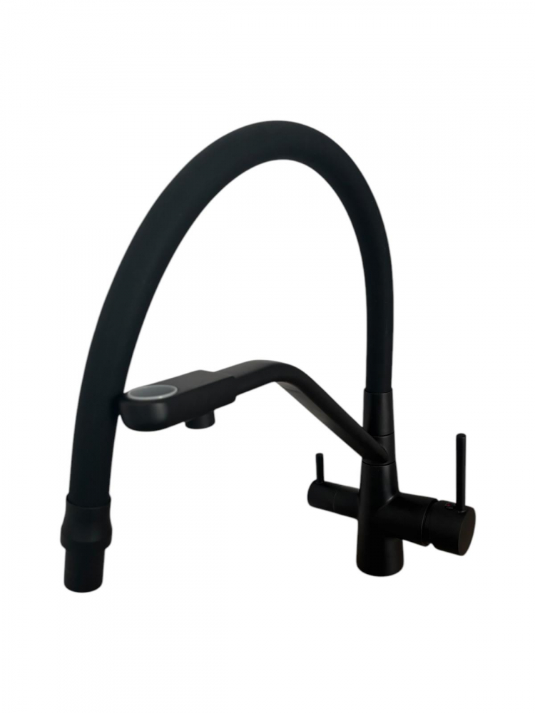 Baterie de bucatarie cu 3 cai, cu iesire pentru apa filtrata, pipa flexibila, pivotanta 360°, H 42cm, 1300g, negru mat AVI-4842 [4]