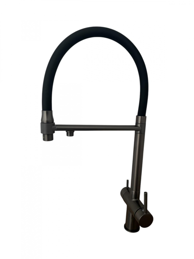 Baterie de bucatarie cu 3 cai, cu iesire pentru apa filtrata, pipa flexibila, pivotanta 360°, H 52cm, 1500g, gri AVI-4841 [4]