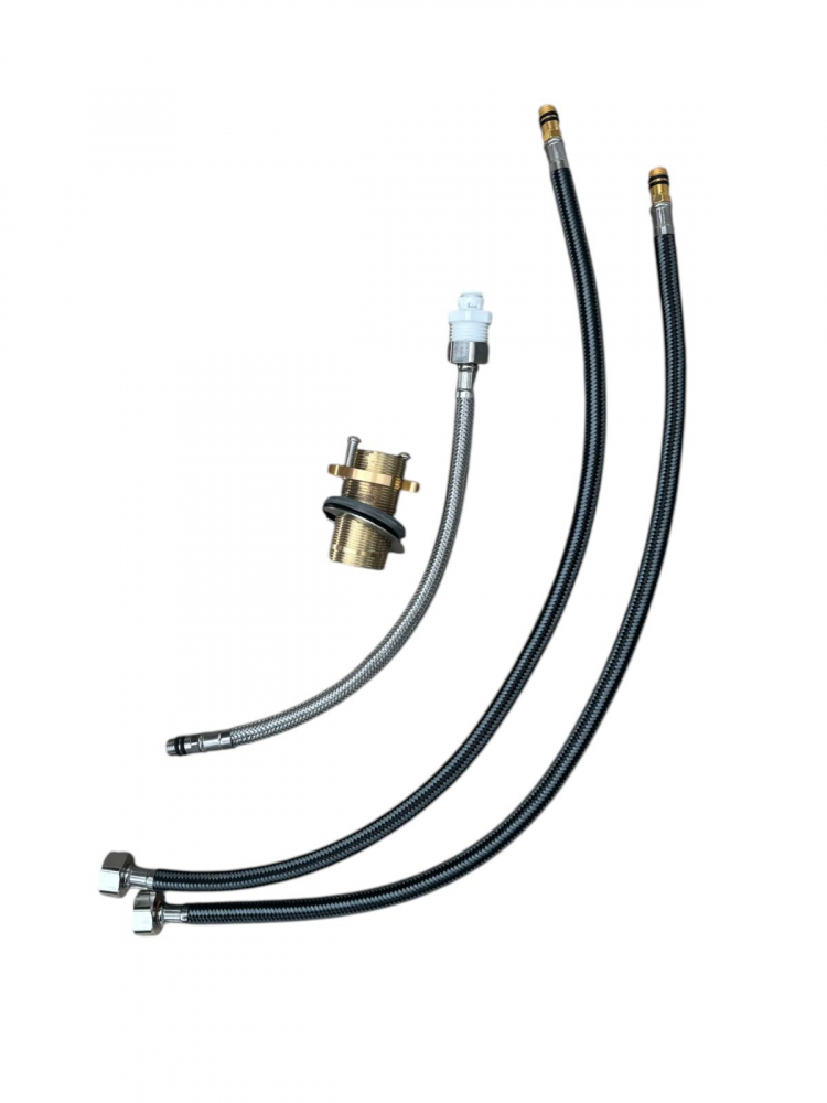 Baterie de bucatarie cu 3 cai, cu iesire pentru apa filtrata, pipa flexibila, pivotanta 360°, H 52cm, 1500g, gri AVI-4841 [6]