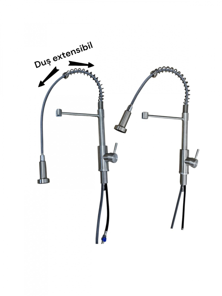 Baterie de bucatarie, cu dus flexibil, extractibil, pivotanta 360°, H 50cm, argintiu, AVI-4836 [3]