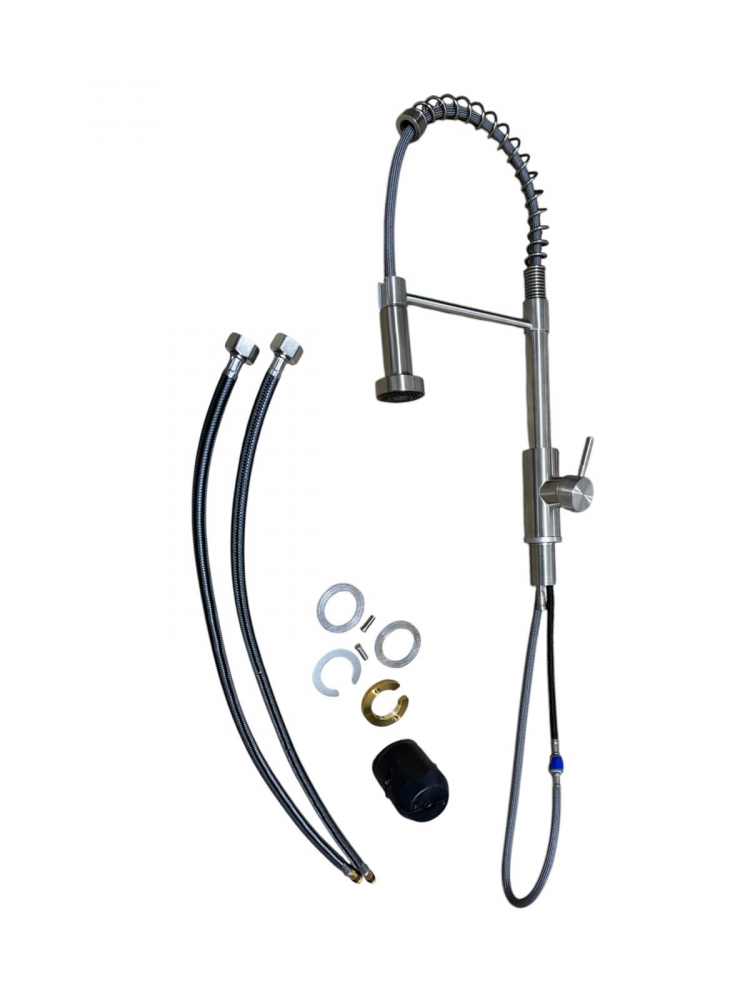 Baterie de bucatarie, cu dus flexibil, extractibil, pivotanta 360°, H 50cm, argintiu, AVI-4836 [4]