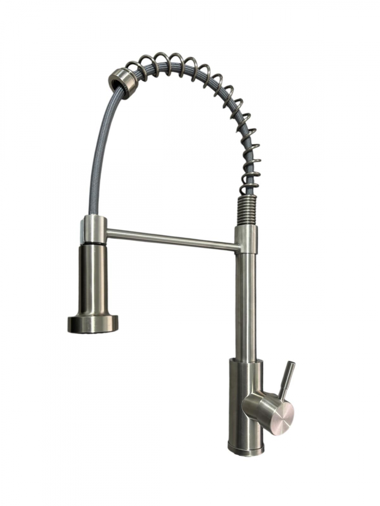 Baterie de bucatarie, cu dus flexibil, extractibil, pivotanta 360°, H 50cm, argintiu, AVI-4836 [1]