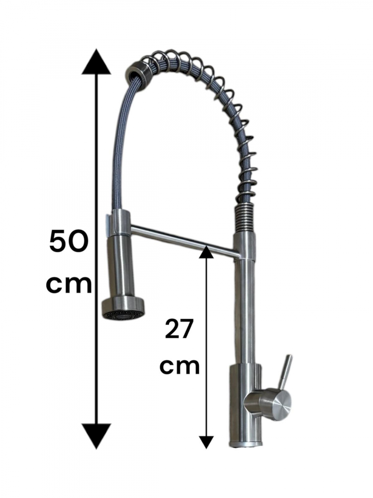 Baterie de bucatarie, cu dus flexibil, extractibil, pivotanta 360°, H 50cm, argintiu, AVI-4836 [2]