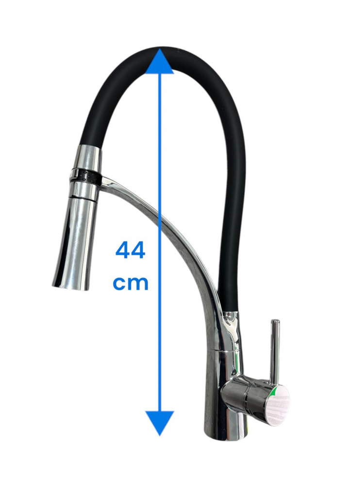 Baterie de bucatarie, cu pipa flexibila, pivotanta 360°, H 44cm, crom - negru, AVI-4835 [4]