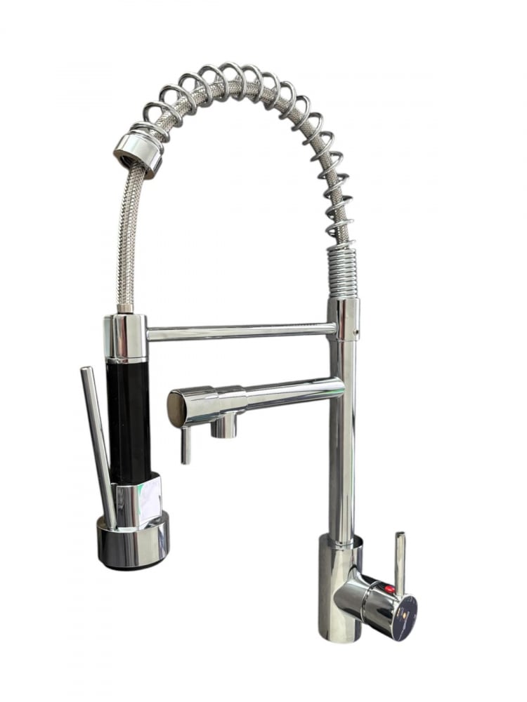 Baterie de bucatarie, pipa cu dus flexibil, pipa suplimentara, pivotanta 360°, H 48cm, 1700g, crom, AVI-4839 [1]