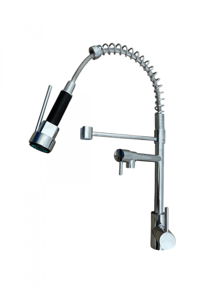 Baterie de bucatarie, pipa cu dus flexibil, pipa suplimentara, pivotanta 360°, H 48cm, 1700g, crom, AVI-4839 [3]