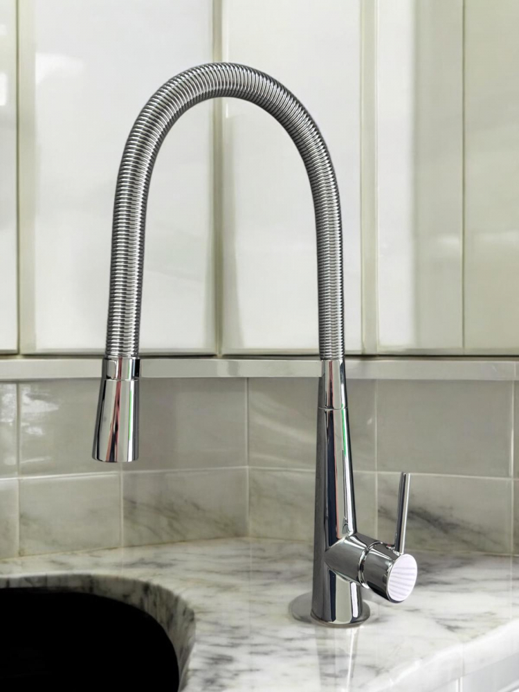 Baterie de bucatarie, pipa flexibila cu brat de sustinere, pivotanta 360°, H 48cm, 1500g, cromata, AVI-4837 [5]