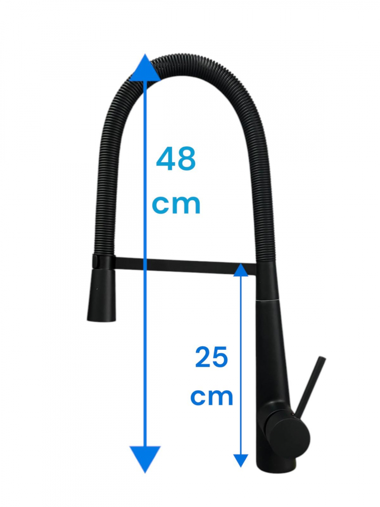 Baterie de bucatarie, pipa flexibila cu brat de sustinere, pivotanta 360°, H 48cm, 1500g, negru mat, AVI-4838 [4]