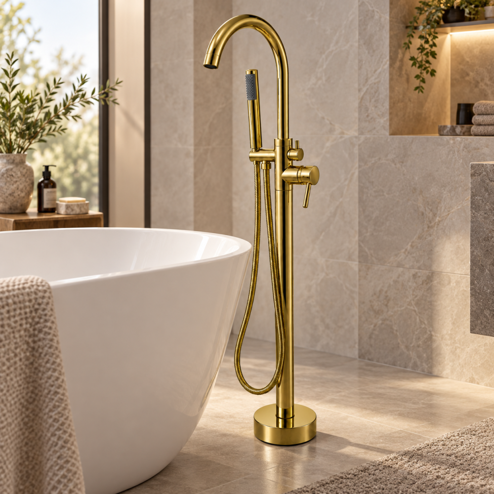 Baterie freestanding pentru baie, AVI®, H total 110 cm, înălțime până la gura pipei 100 cm, țeavă Ø42 mm, metal, auriu, AVI-5856 [2]