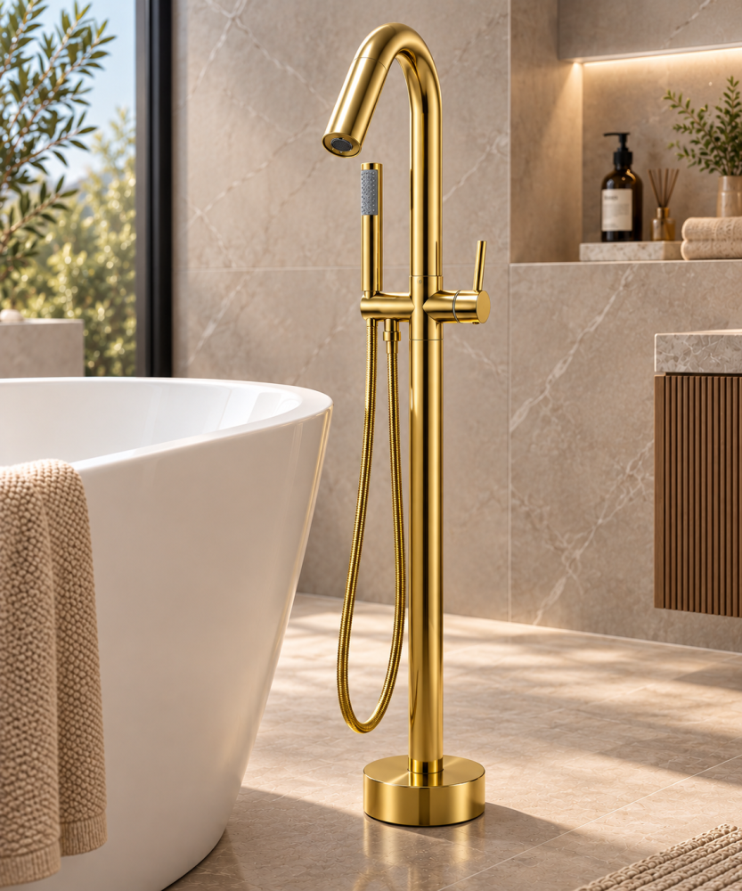 Baterie freestanding pentru baie, AVI®, H total 115 cm, înălțime până la gura pipei 95 cm, țeavă Ø42 mm, metal, auriu, AVI-5892 [2]
