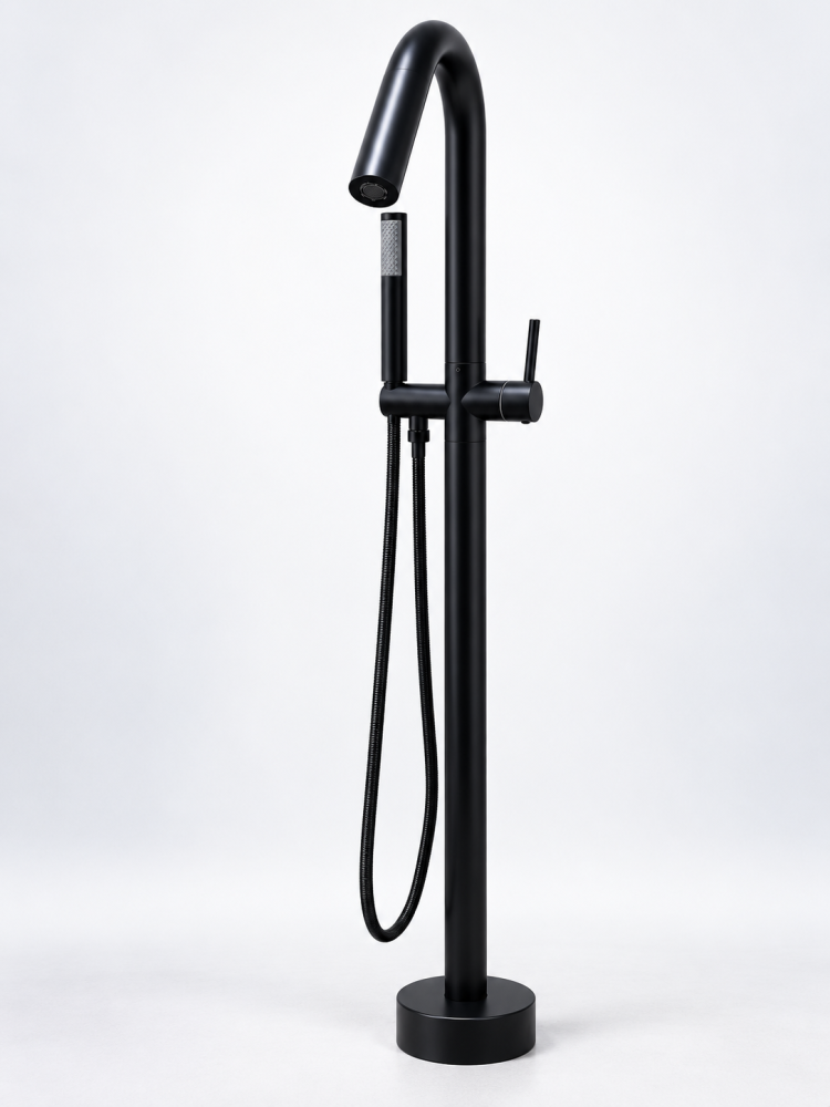 Baterie freestanding pentru baie, AVI®, H total 115 cm, înălțime până la gura pipei 95 cm, țeavă Ø42 mm, metal, negru, AVI-5891 [3]