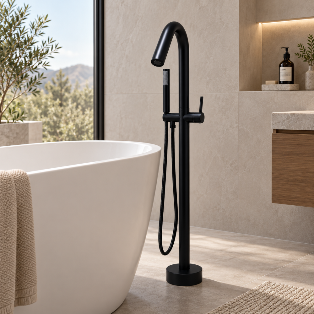 Baterie freestanding pentru baie, AVI®, H total 115 cm, înălțime până la gura pipei 95 cm, țeavă Ø42 mm, metal, negru, AVI-5891 [2]