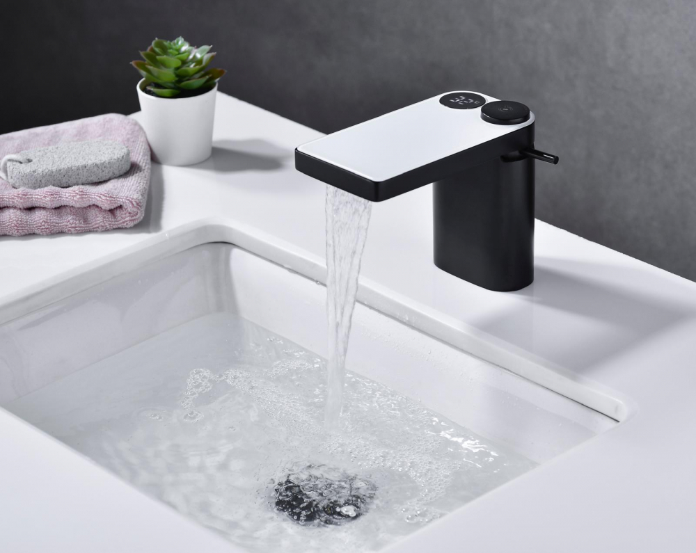 Baterie sanitara baie, premium, model negru cu sticla alba, gama luxury, H 12.5cm, 1.700 grame, afisaj temperatura autonom, fara conectare la reteaua electrica, AVI-4118 [2]