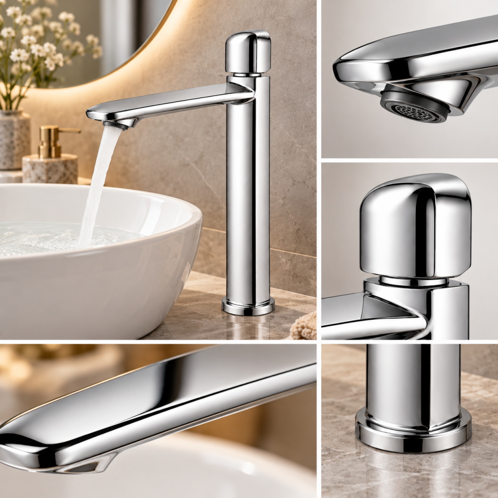 Baterie sanitară înaltă pentru baie, AVI®, cromată, H pipă 26,5 cm, H total 32 cm, pentru lavoar tip bol, AVI-5741 [2]