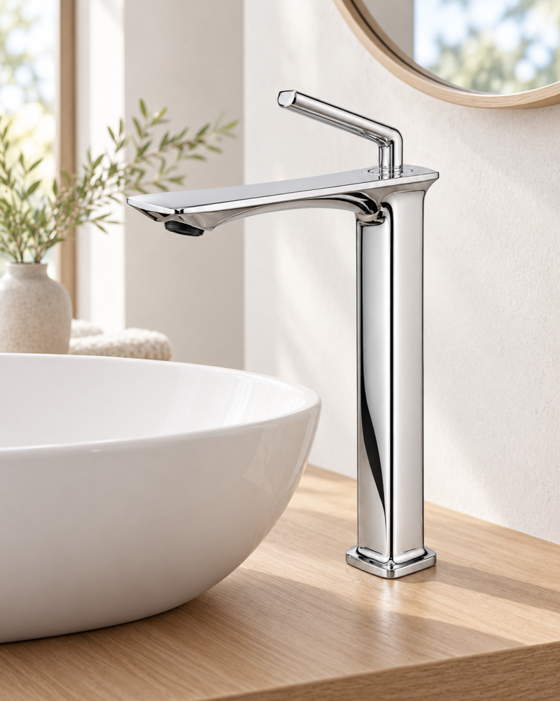 Baterie sanitară înaltă pentru baie, AVI®, cromată, H pipă 29 cm, H total 33 cm, pentru lavoar tip bol pe blat, cu racorduri incluse, AVI-5721 [4]
