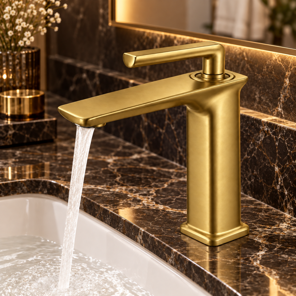 Baterie sanitară pentru baie, AVI®, auriu periat, H pipă 16 cm, H total 21 cm, AVI-5720 [4]
