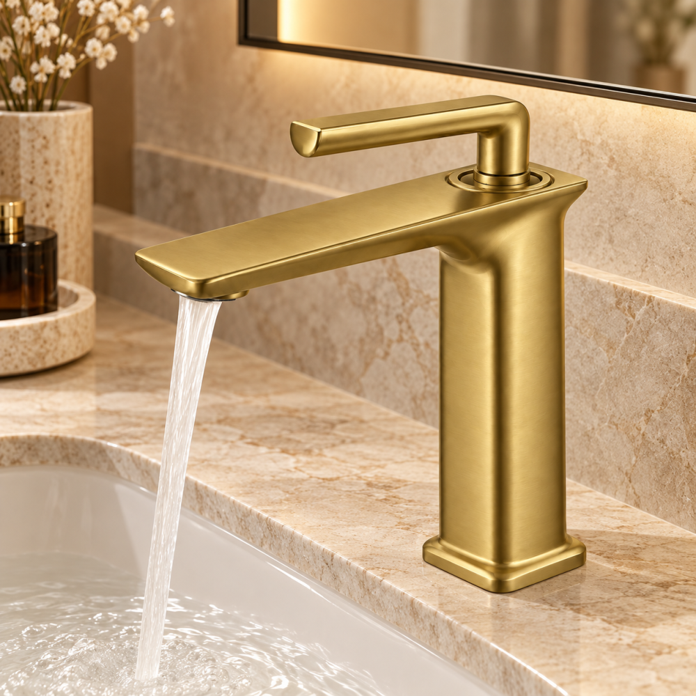 Baterie sanitară pentru baie, AVI®, auriu periat, H pipă 16 cm, H total 21 cm, AVI-5720 [6]