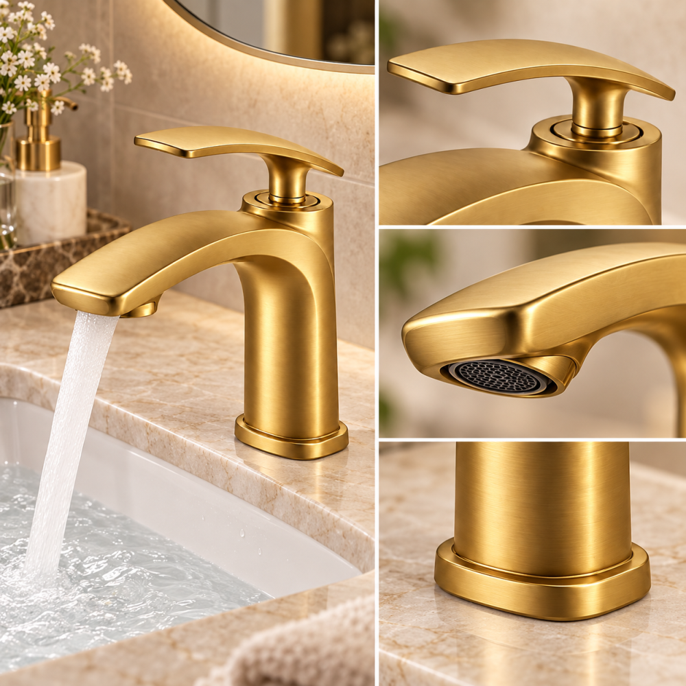 Baterie sanitară pentru baie, AVI®, auriu periat, H pipă 18 cm, H total 20 cm, AVI-5730 [2]