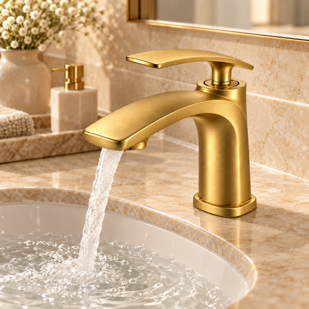 Baterie sanitară pentru baie, AVI®, auriu periat, H pipă 18 cm, H total 20 cm, AVI-5730 [6]