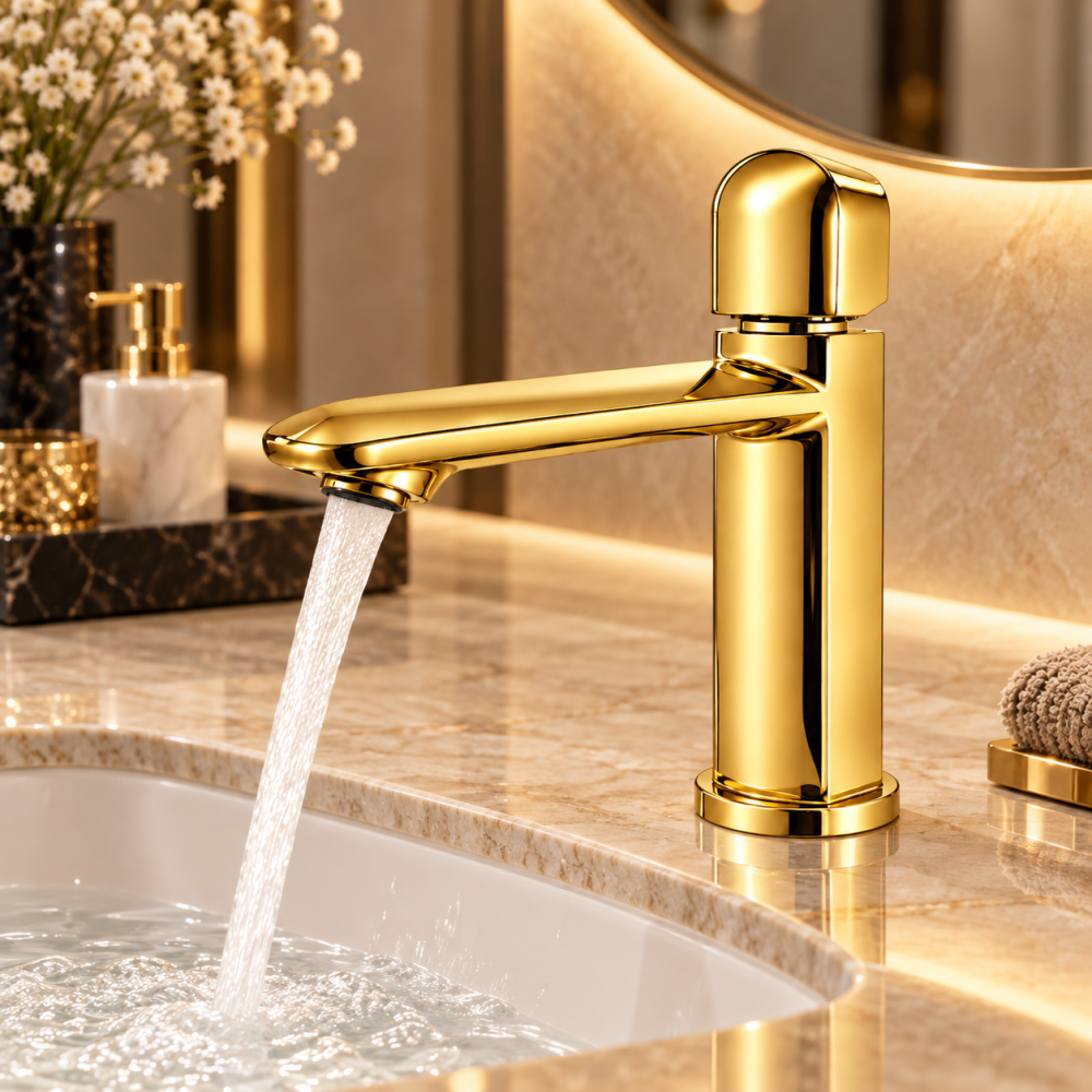 Baterie sanitară pentru baie, AVI®, auriu, H pipă 15,5 cm, H total 21 cm, AVI-5738 [5]