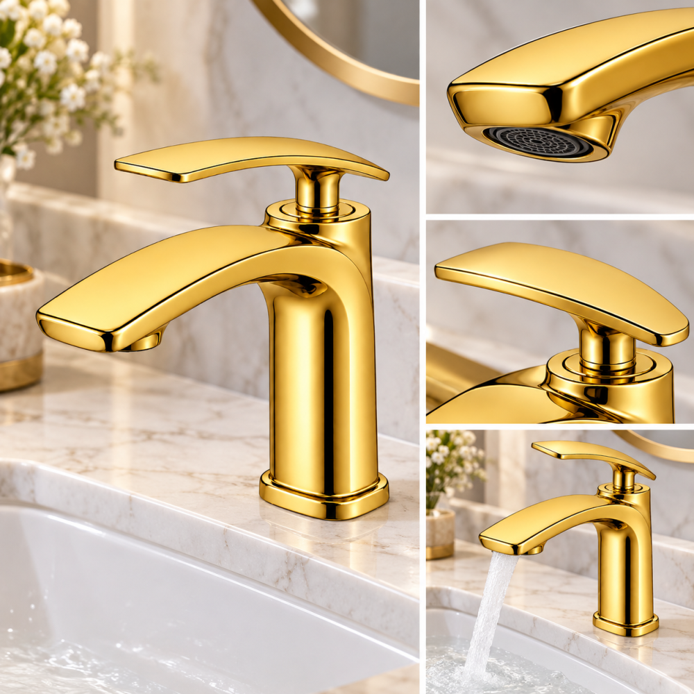 Baterie sanitară pentru baie, AVI®, auriu, H pipă 18 cm, H total 20 cm, AVI-5728 [2]