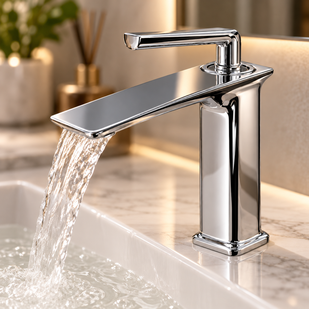 Baterie sanitară pentru baie, AVI®, cromată, H pipă 16 cm, H total 21 cm, cu racorduri incluse, AVI-5716 [3]