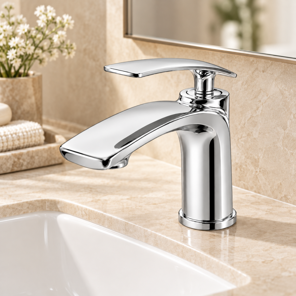 Baterie sanitară pentru baie, AVI®, cromată, H total 20 cm, H până la partea superioară a pipei 18 cm, AVI-5726 [4]