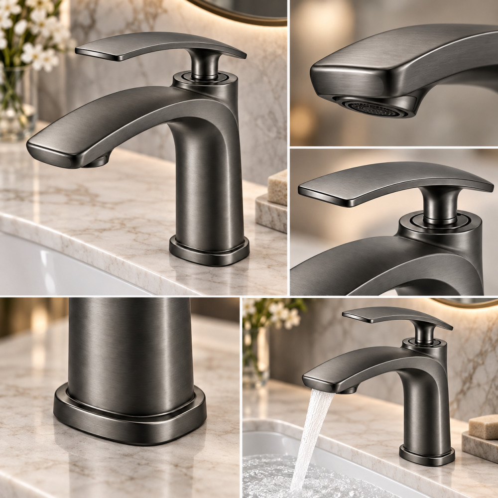 Baterie sanitară pentru baie, AVI®, gri grafit satinat, H pipă 18 cm, H total 20 cm, AVI-5729 [3]