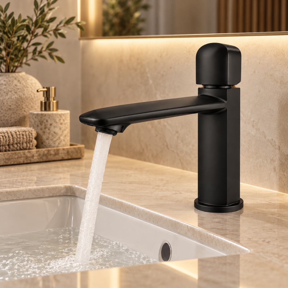 Baterie sanitară pentru baie, AVI®, negru mat, H pipă 15,5 cm, H total 21 cm, lungime pipă 17,5 cm, AVI-5737 [2]