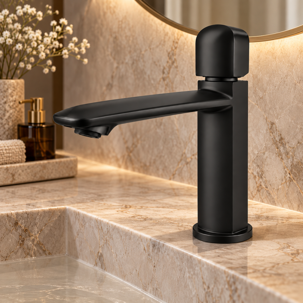 Baterie sanitară pentru baie, AVI®, negru mat, H pipă 15,5 cm, H total 21 cm, lungime pipă 17,5 cm, AVI-5737 [5]