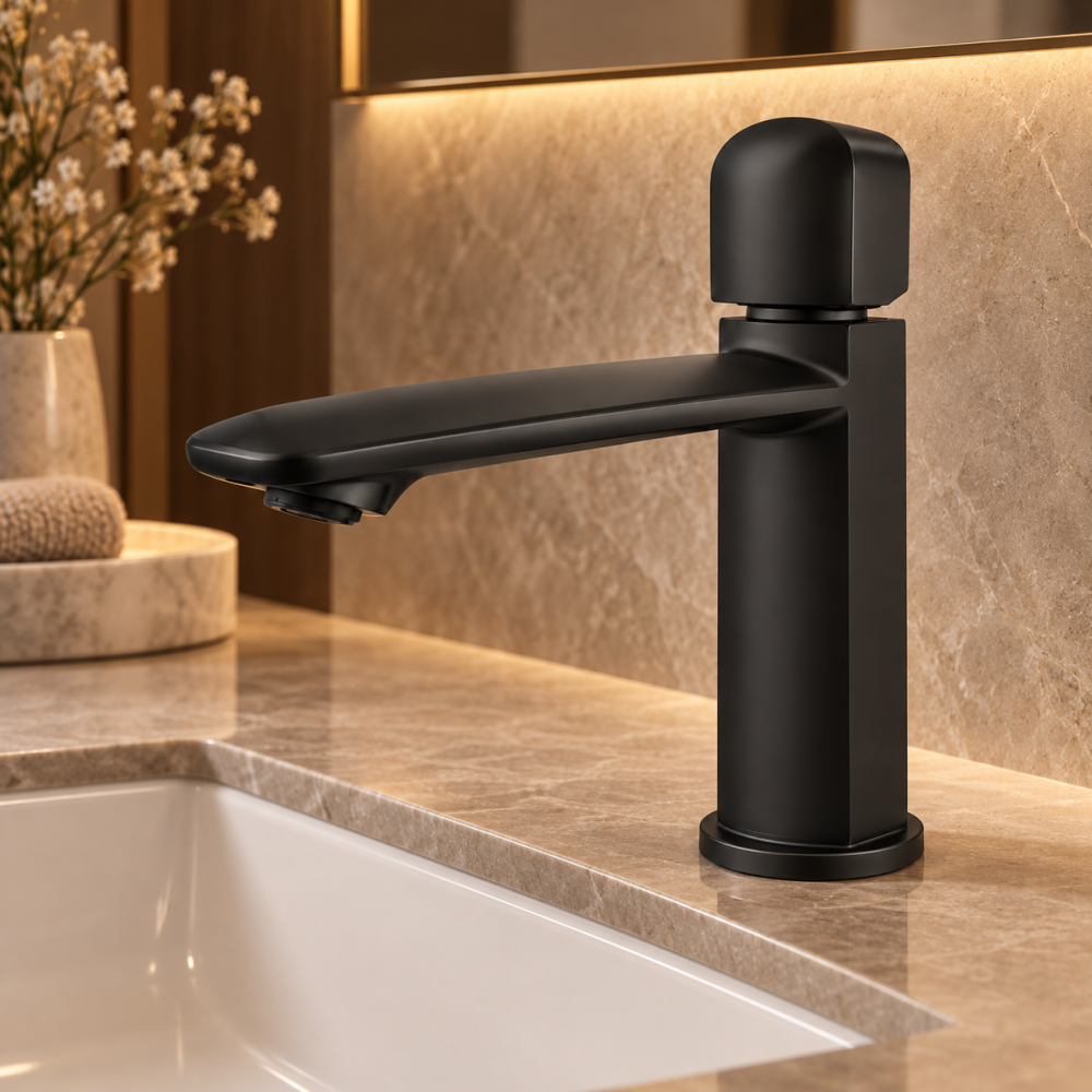 Baterie sanitară pentru baie, AVI®, negru mat, H pipă 15,5 cm, H total 21 cm, lungime pipă 17,5 cm, AVI-5737 [4]