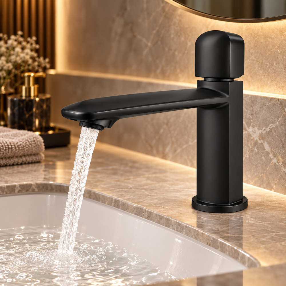 Baterie sanitară pentru baie, AVI®, negru mat, H pipă 15,5 cm, H total 21 cm, lungime pipă 17,5 cm, AVI-5737 [6]