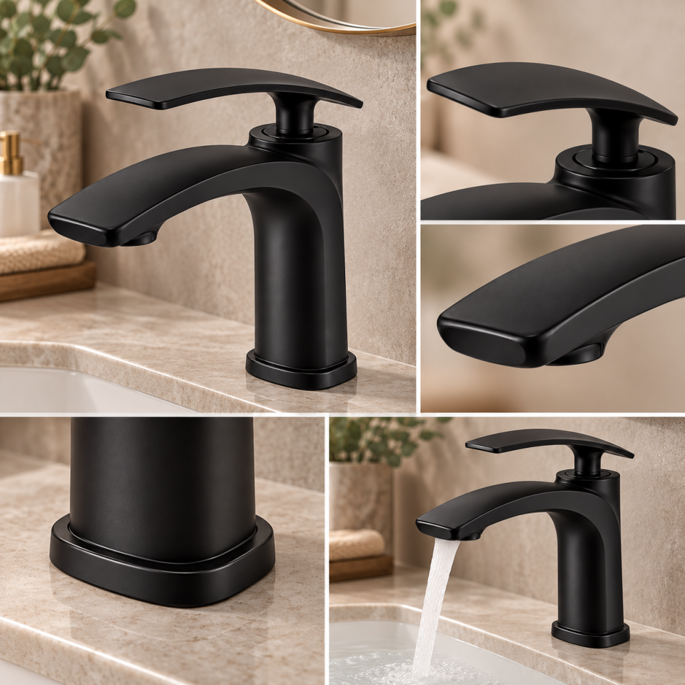Baterie sanitară pentru baie, AVI®, negru mat, H pipă 18 cm, H total 20 cm, AVI-5727 [2]