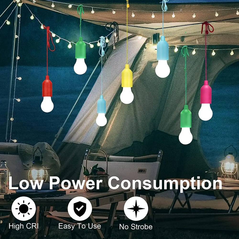Bec LED portabil, AVI®, pe baterii 3 x AAA, lumină rece, multicolor, sfoară 130 cm, pentru camping și terasă, Rosu, AVI-4655-R [2]