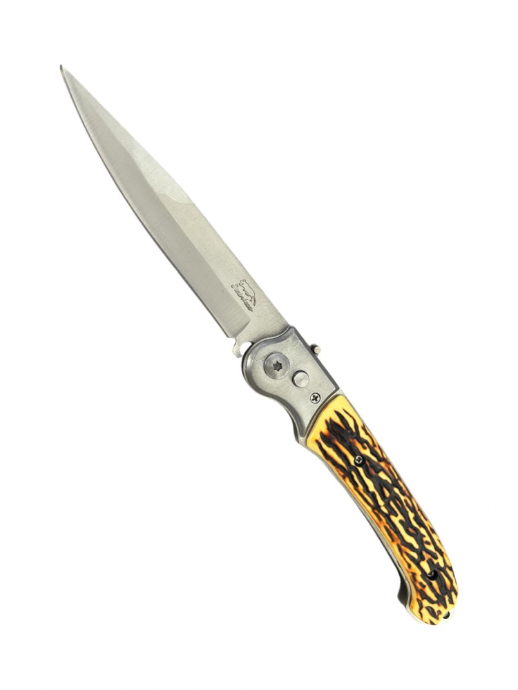 Briceag pliabil cu husă, lamă 10,5 cm, lungime totală 26 cm, grosime lamă 2 mm, mâner imitație corn, 130 g, AVI-5054 [1]