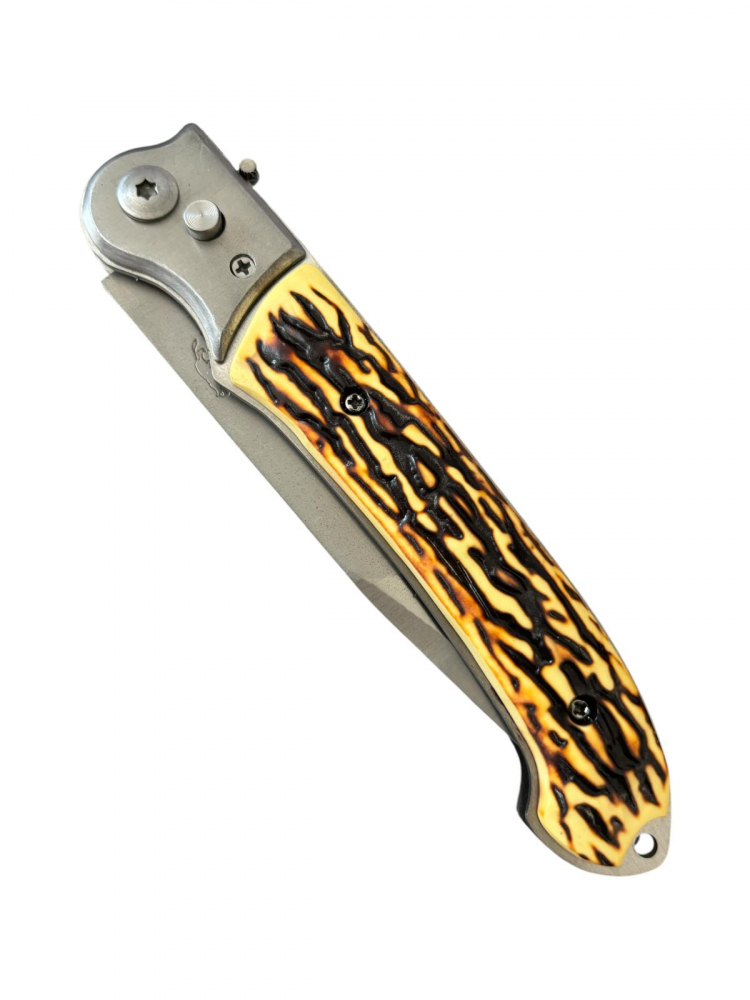 Briceag pliabil cu husă, lamă 10,5 cm, lungime totală 26 cm, grosime lamă 2 mm, mâner imitație corn, 130 g, AVI-5054 [2]